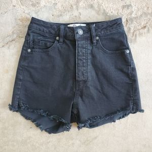We The Free People CRVY Button Fly  Black Stretchy Denim Cutoffs Mid Rise sz 24